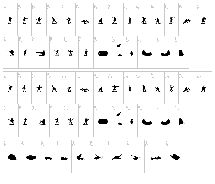 Green Army Men font map